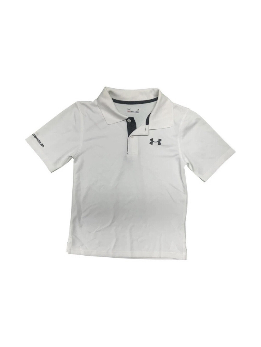 Under Armour Boys White Polo Shirt S Short Sleeve Collared Solid Logo Button
